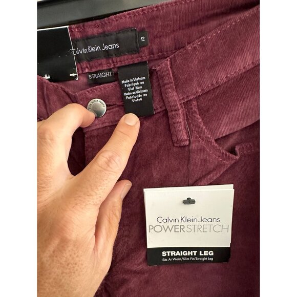 NWT Calvin Klein Womens Power Stretch Corduroy Pants Straight Leg Burgundy 12 - Picture 4 of 6